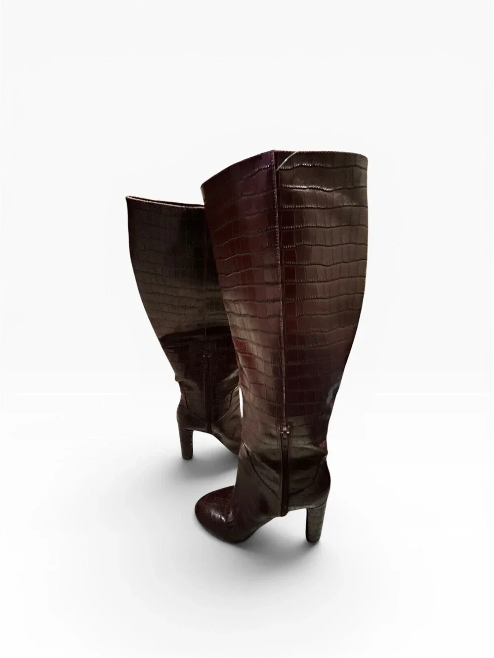 Antonio Melani Burgundy Croc Leather Knee High Boots Womens 6M AS IS TLC